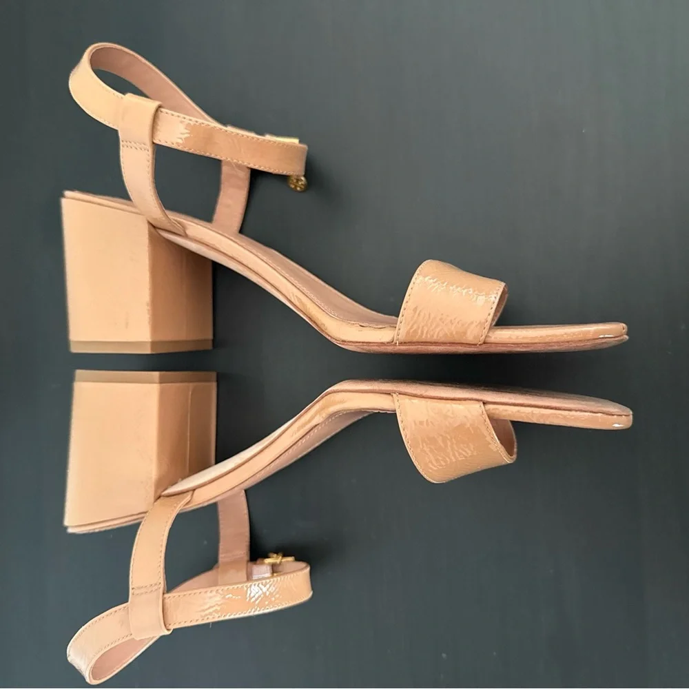 Tory Burch Women's Laurel Patent Leather Ankle Strap Sandals Block Heel
